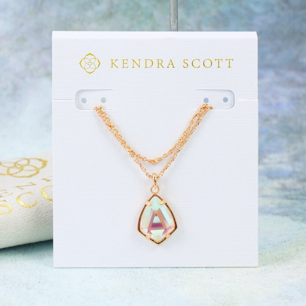 Kendra Scott Cory Dichroic Glass Multi Strands Necklace Rose Gold Plated